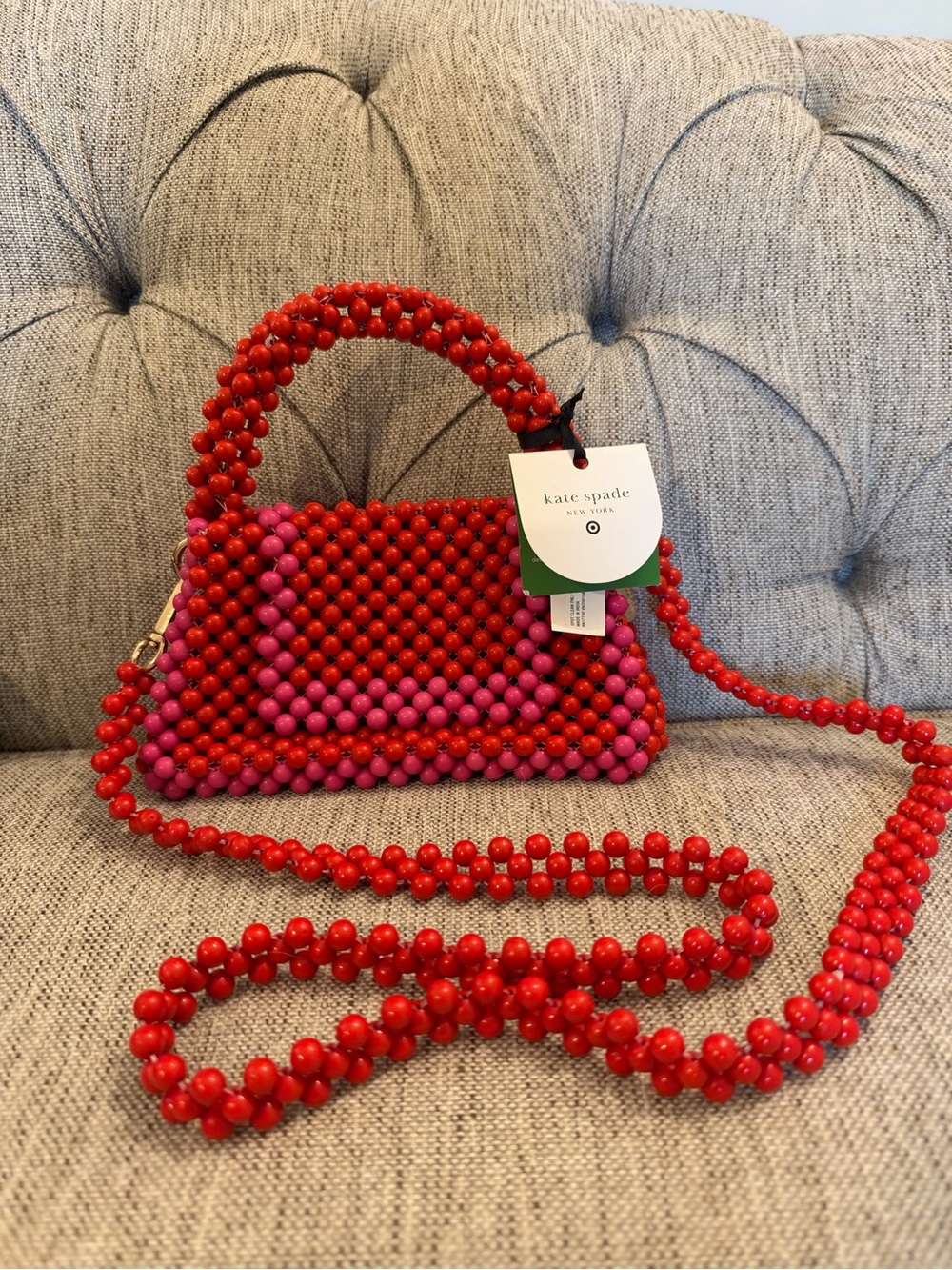 kate spade Red and Pink Beaded Mini Top-Handle Crossbody